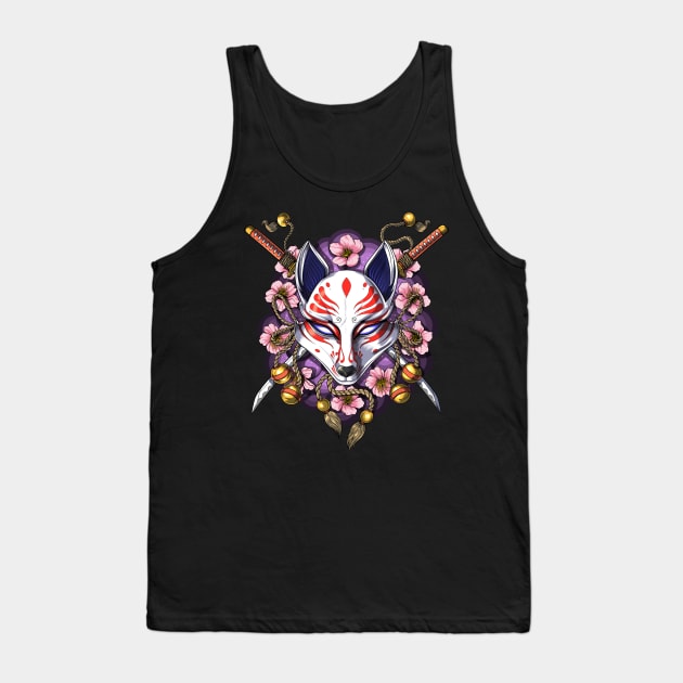 Japanese Kitsune Fox Mask Tank Top by underheaven